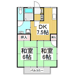 ハイツ中村 2階2DKの間取り