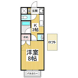 カーサ恵 2階1Kの間取り