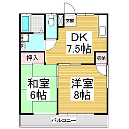JR飯田線 伊那北駅 3.4kmの賃貸アパート 1階2DKの間取り