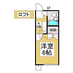 コートピアIII 1階1Kの間取り