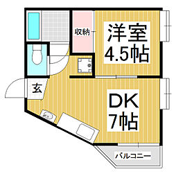 正栄ハイツ 2階1DKの間取り