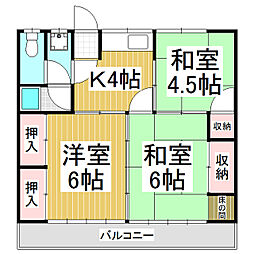 神子柴青山ハイツ 2階3Kの間取り