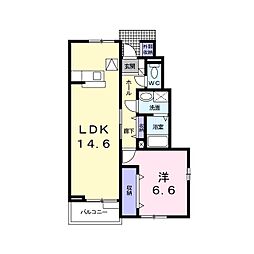 エストシャトーＡ 1階1LDKの間取り