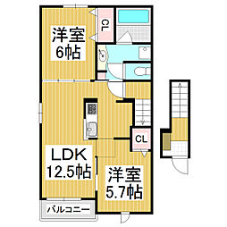 サンヒルズ　A 2階2LDKの間取り