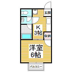 オーシャンヒルズ 1階1Kの間取り