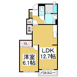 カーサ藍B 1LDKの間取図画像