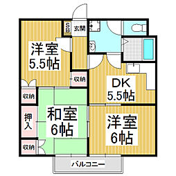 御園青山ハイツD 3DKの間取図画像
