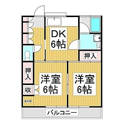 上ノ原スカイハイツ 2DKの間取図画像