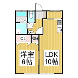 コーポ大原 1LDKの間取図画像