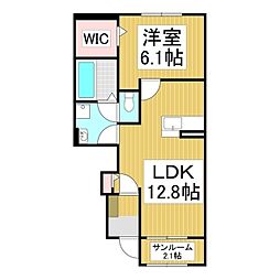 サンクレールB 1LDKの間取図画像
