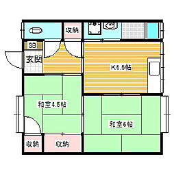 高尾荘 2Kの間取図画像
