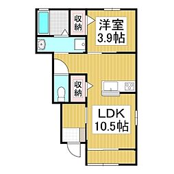 コンフォーティア伊那インターB棟 1LDKの間取図画像