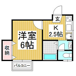 コーポ美芳 1Kの間取図画像