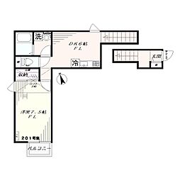 メゾン四ツ谷 2階1DKの間取り