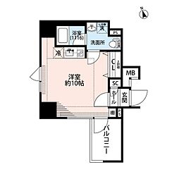 プレール・ドゥーク東新宿III 5階ワンルームの間取り