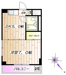 西武新宿線 中井駅 徒歩3分の賃貸マンション 3階1DKの間取り