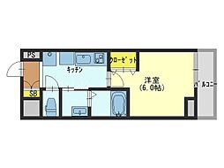 近鉄難波線 今里駅 徒歩10分の賃貸マンション 4階1Kの間取り