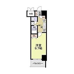 アリヴィオ夕陽ヶ丘 1Kの間取図画像