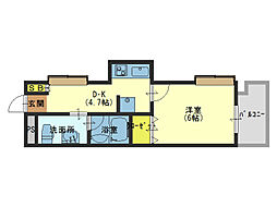 コンチネンタル東小橋 1DKの間取図画像