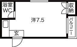 オズハイツ中川 ワンルームの間取図画像