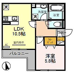 エンブレイス鴫野2 1LDKの間取図画像