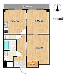 シャトル新深江 2DKの間取図画像