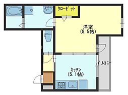 ユニヴェール 1DKの間取図画像