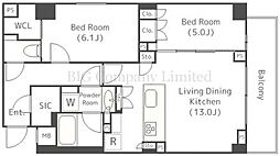 ザ・パークハビオ柿の木坂 2階2LDKの間取り