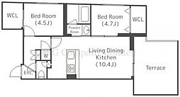 THE CLASS EXCLUSIVE RESIDENCE 地下1階2LDKの間取り