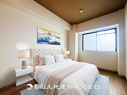 【寝室 (約6帖)】※画像は実際の室内写真をもとに、家具・調度品の配置例をCG合成したもので、実際とは多少異なります。また、家具等は販売価格に含まれません。