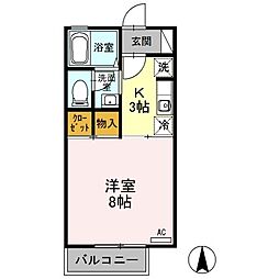 パラーシオ近藤A 1Kの間取図画像