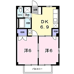 ファミールひまわり　Ｂ 2階2DKの間取り