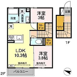 トリシア篠ノ井 2階2LDKの間取り