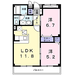 トーラスＨＡＲＡ 1階2LDKの間取り
