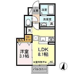 The海津 1LDKの間取図画像