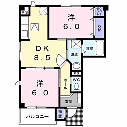 プラシードカーサ 2DKの間取図画像