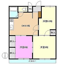 ハイツアップル 3階3DKの間取り