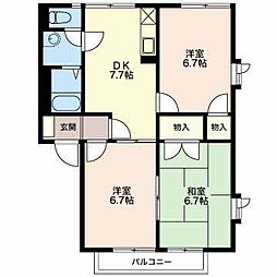 フレグランスこばやし　A 1階3DKの間取り