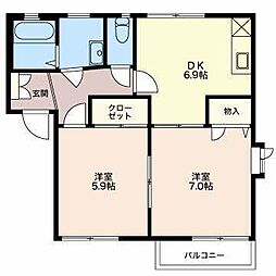 ディアスヤマーニ　Ｃ棟 2階2DKの間取り