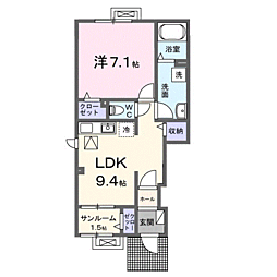 アムール・Ｋ 1階1LDKの間取り