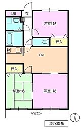 カメリアガーデン 3階3DKの間取り