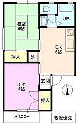 パークタウン北長野　Ｃ棟 1階2DKの間取り