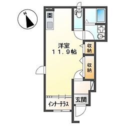 プログレス2番館 1階ワンルームの間取り