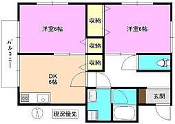 コンフォートパレス　B棟 2階2DKの間取り