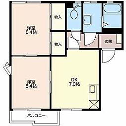 シャイニーグレンジ岡B 2DKの間取図画像