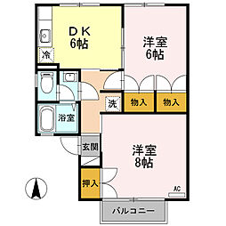 ライブリーパーク高橋A棟 2DKの間取図画像