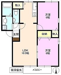サンライズ藤沢 2LDKの間取図画像