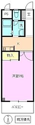 ルート南向B 1Kの間取図画像