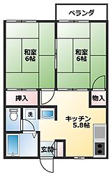 アネスタ並木 2DKの間取図画像