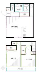 JR中央本線 高円寺駅 徒歩15分の賃貸一戸建て 2LDKの間取り